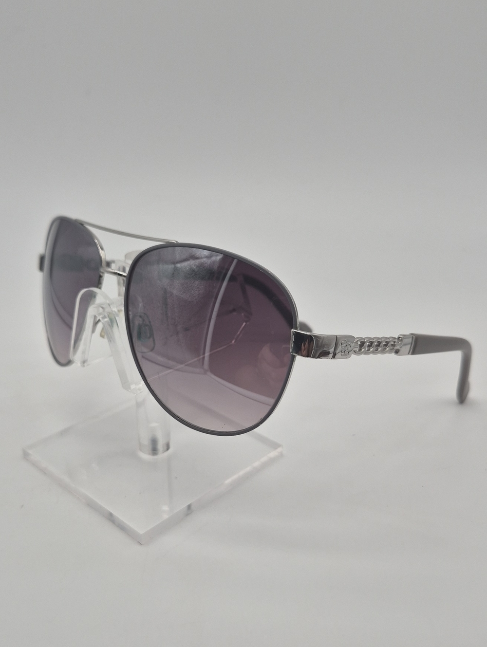 Jessica Simpson Silver Metal Aviator Sunglasses with Purple Gradient Lenses